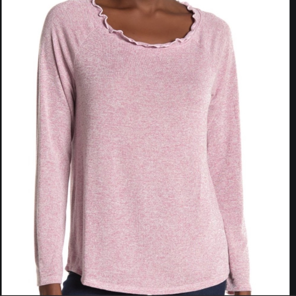 NWT Gibson Ruffled Edge Raglan Pullover Size Large